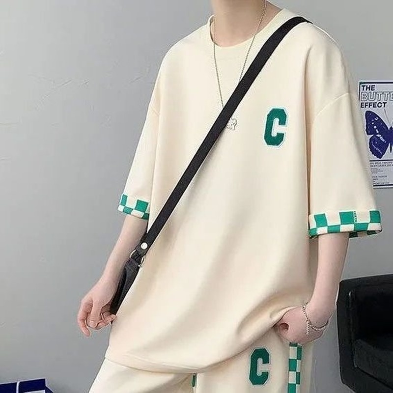 Set Đồ Thể Thao Ngắn Tay Họa Tiết Ô Vuông Thời Trang Mùa Hè Cho Nam