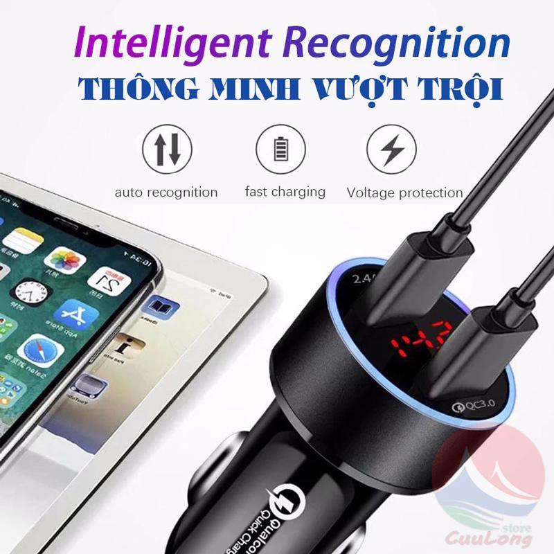 Tẩu Sạc nhanh xe hơi có đèn Led hiển thị 2 cổng USB bộ cốc sạc ô tô loại PD có đo điện áp