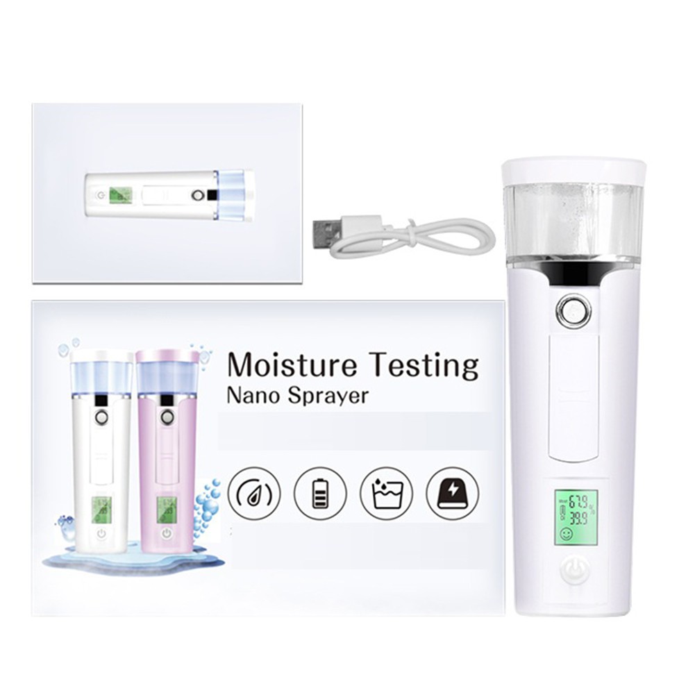 Máy xịt khoáng, Máy đo độ ẩm da, phun hơi xương, dưỡng ẩm, xông mặt nano kiêm sạc dự phòng 4in1 cao cấp