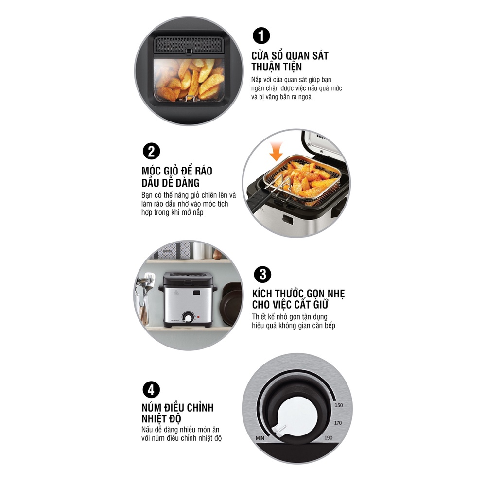 Nồi Chiên Ngập Dầu chính hãng Lock&Lock EJF716SLV , BH 12 tháng, chiên gà rán, mực, tôm, nem siêu giòn