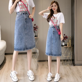 Image of High in the spring of 2022 waist jean skirts port flavour thin split a w2022 Slimmer Look a-Line Denim Skirt Hong Kong Style Korean Style Women Mid-Length