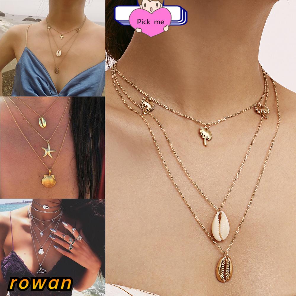 vòng cổ Choker Nhiều Lớp Mặt Vỏ Sò Màu Vàng Phong Cách Bohemian Thời Trang Mùa Hè