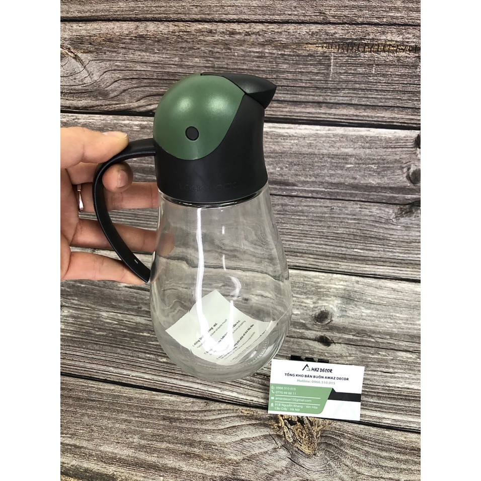 Bình thủy tinh đựng dầu ăn nước mắm với nắp mở tự động Lock&amp;Lock 550ml cao cấp kiểu dáng độc đáo