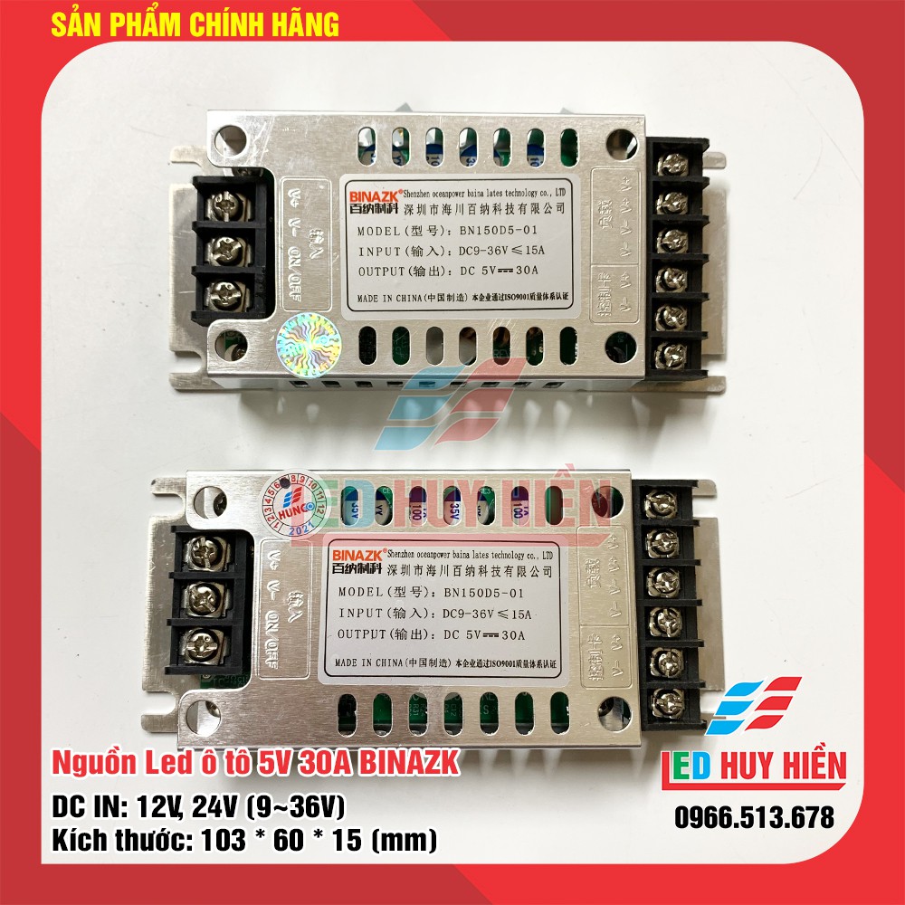 nguồn hạ áp 5v 30A (150W) BINAZK chuyên ô tô (Nguồn ô tô 5V30A BINAZK dùng cho module led, Led)