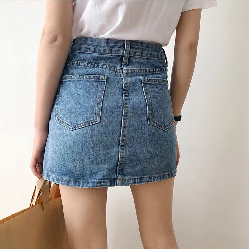 [Ảnh thật/Video]Chân váy jean ngắn co dãn có lót trong Chán váy bò jummy may gấu hàng đẹp form chuẩn Hàn Quốc