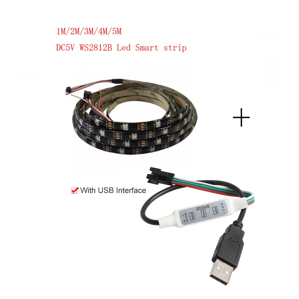 Dải đèn LED 1-5m DC5V WS2812B 30 pixels/leds/m WS2812 IC Smart 5050 RGB + bộ điều khiển