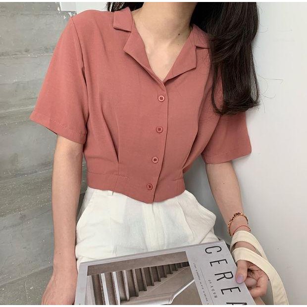 Áo Sơ Mi Nữ Cao Cấp Tay Ngắn Dáng Croptop Cổ Ve Kiểu Dáng Trẻ Trung Thời Trang Sugal TOP NU 010V1