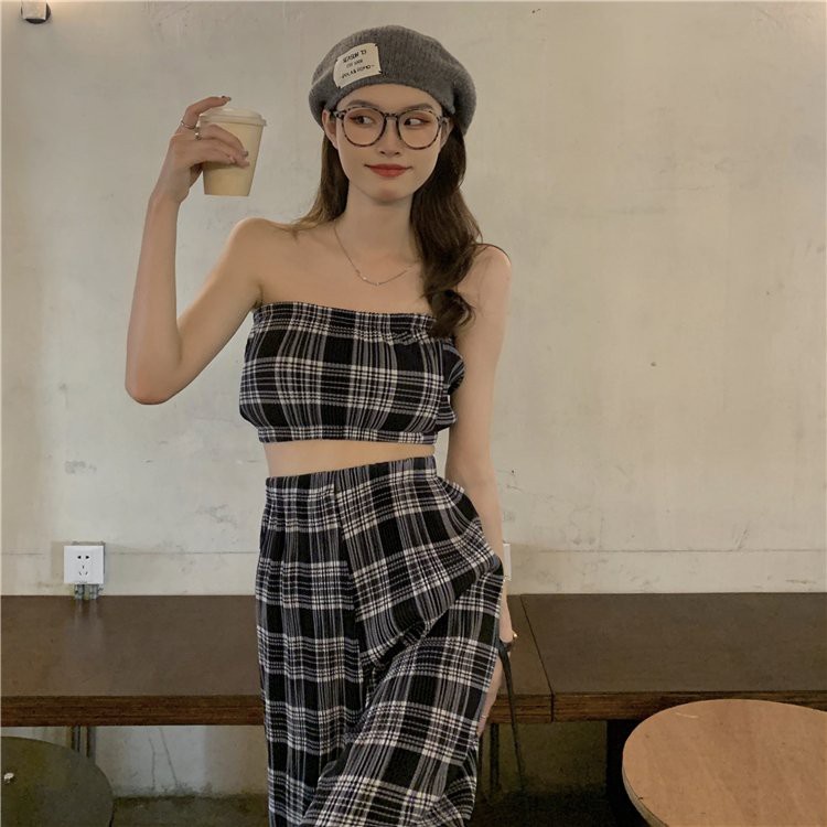 SET ÁO QUÂY CARO MIX QUẦN CULLOTES KẺ - SET 2 MÓN ÁO QUÂY KẺ + QUẦN CARO ỐNG RỘNG