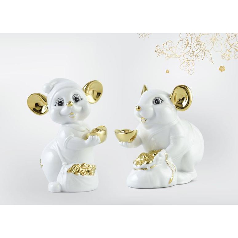 Chuột Phú Minh Long 8 cm  Màu Trắng Trang trí vàng 24K