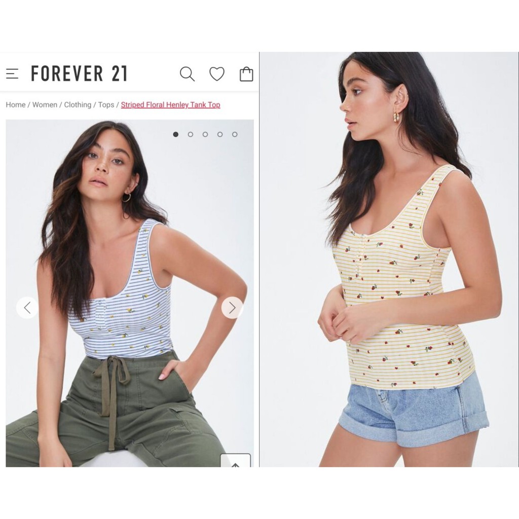 Áo thun 2 dây F21 nút bấm hoa nhí