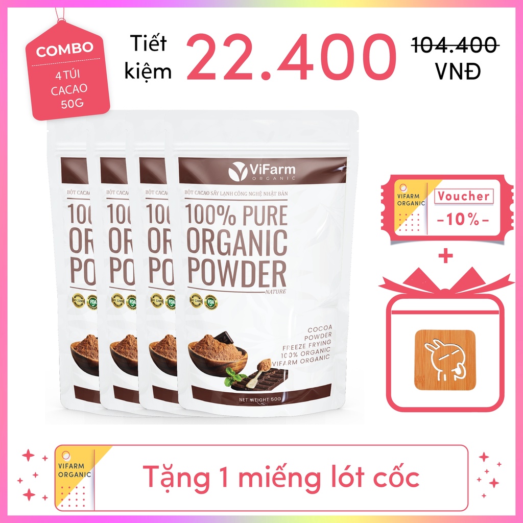 Bột Ca Cao Nguyên Chất 100% 50g, Bột Cacao không đường, Hỗ Trợ Giảm Cân, Ăn Kiêng