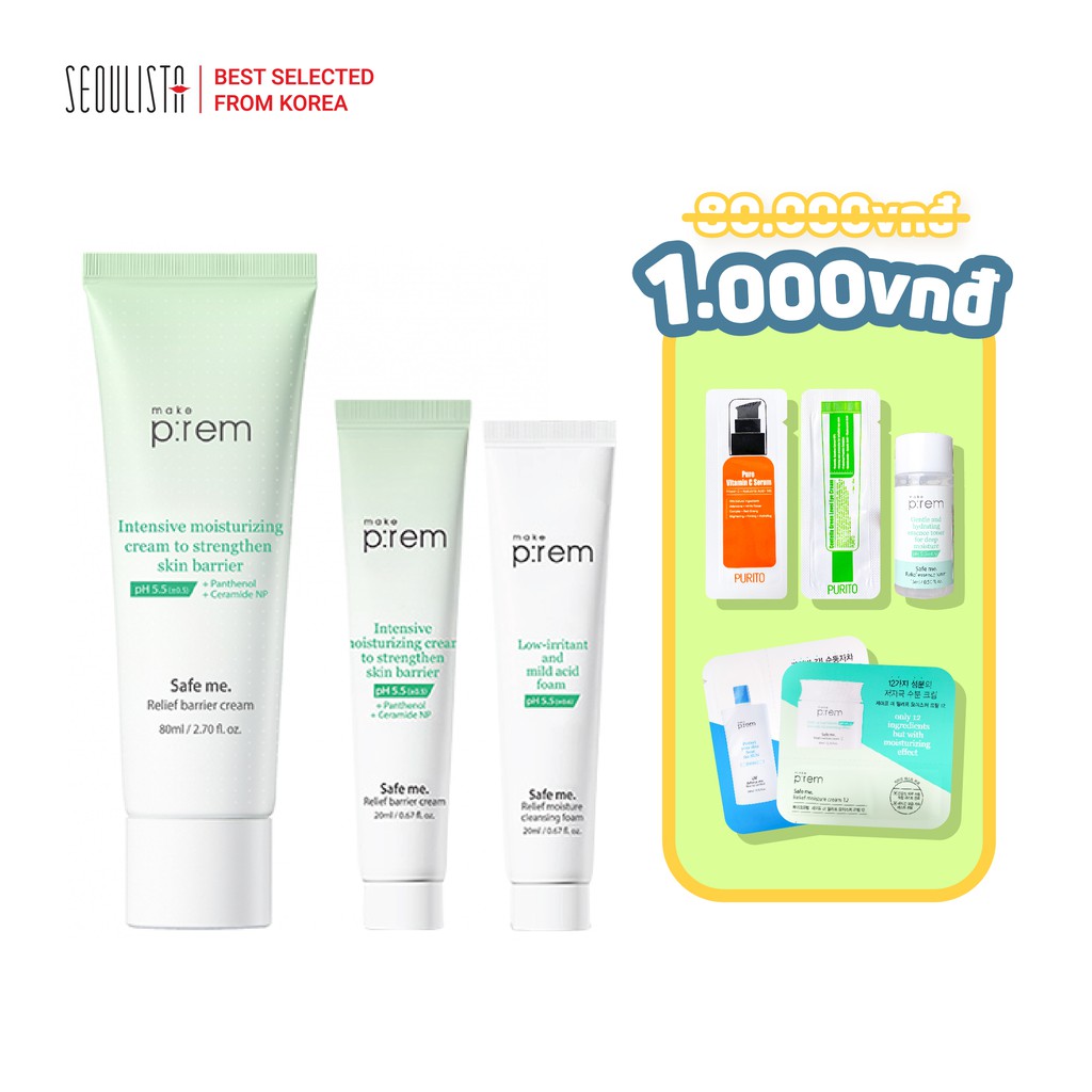 Kem dưỡng ẩm Make P:rem Safe me. Relief barrier cream