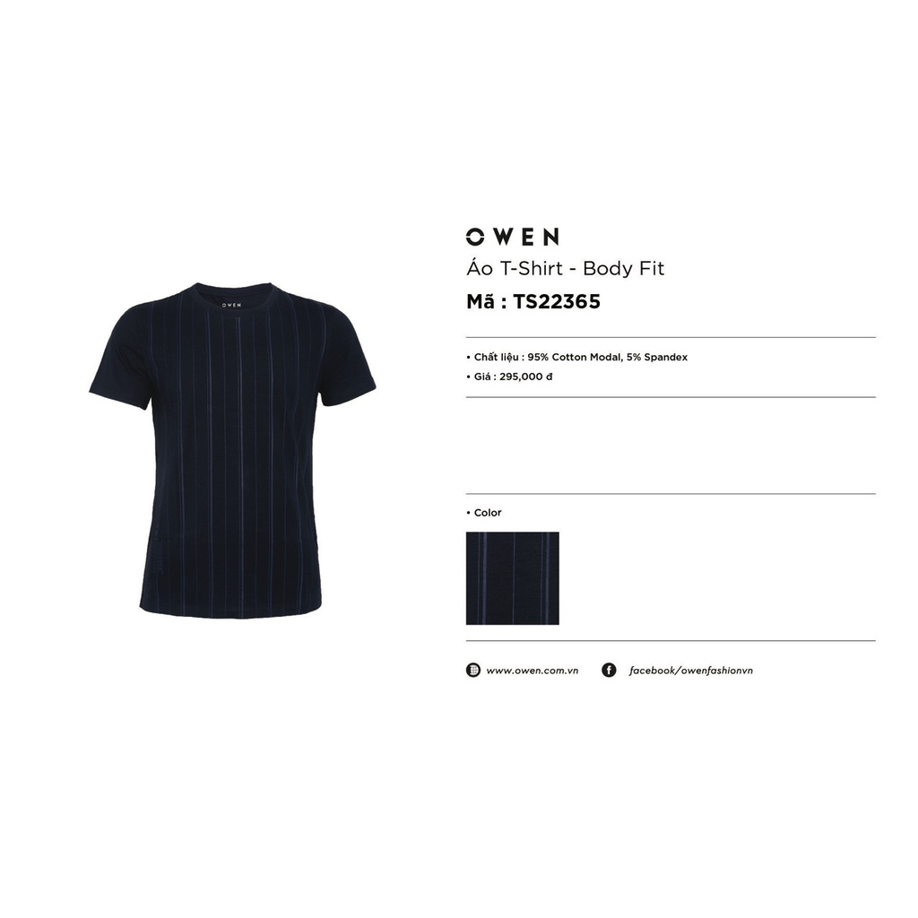 Áo Thun Nam Ngắn Tay Cổ Tròn Owen TS22365 Áo Phông T-Shirt Màu Xanh Navy Kẻ Sọc Vải Cotton Cao Cấp Mềm Mát Dáng Body Fit