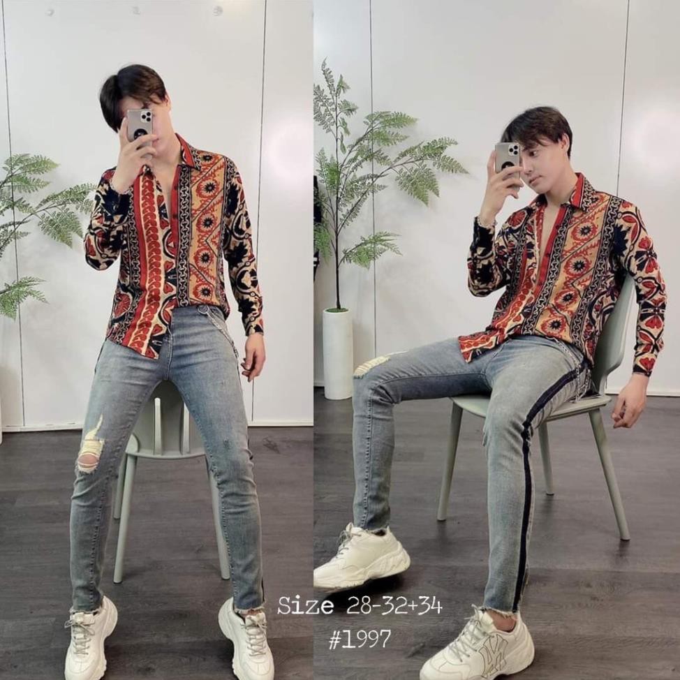 [FREESHIP]_Quần jean nam xanh xước kẻ sọc trắng Hàn Quốc_Fashionneww  ྇