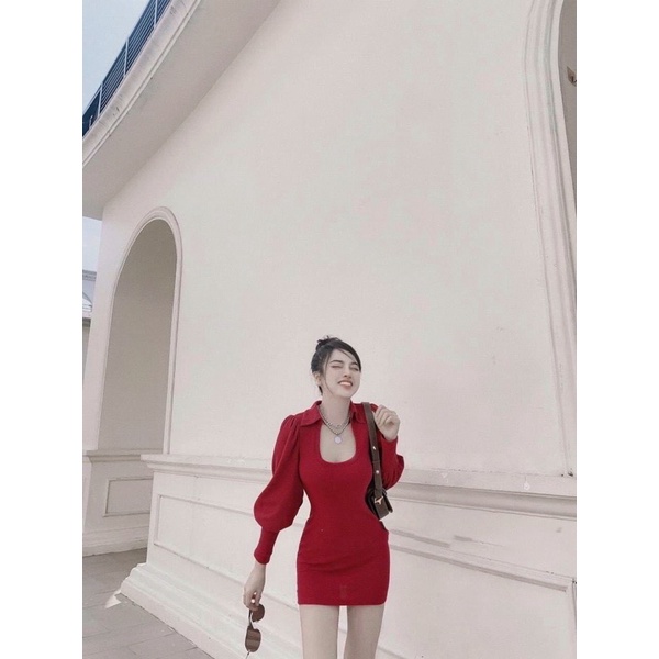 Đầm Váy Nữ Ôm Body Dài Tay Bo Gấu Cổ Chữ U Cách Điệu Sang Sịn Mịn hàng thiết kế by Chens | BigBuy360 - bigbuy360.vn