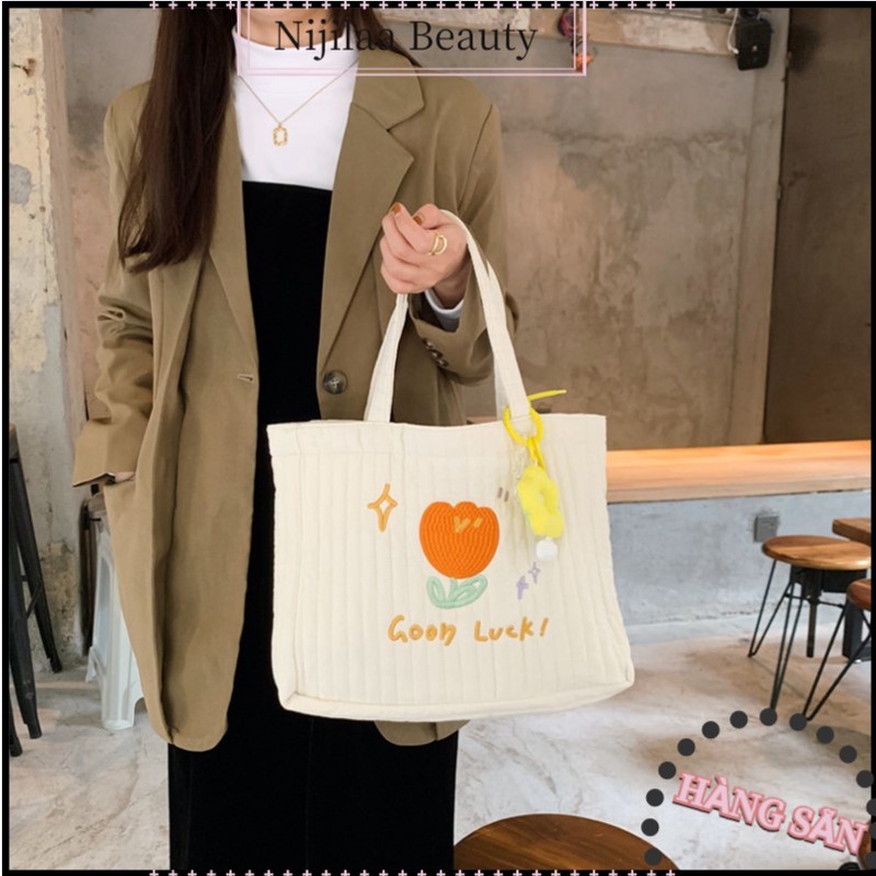Túi tote vải Túi Canvas Đeo Vai Thêu Họa Tiết Đơn Giản Thời Trang Cho Nữ