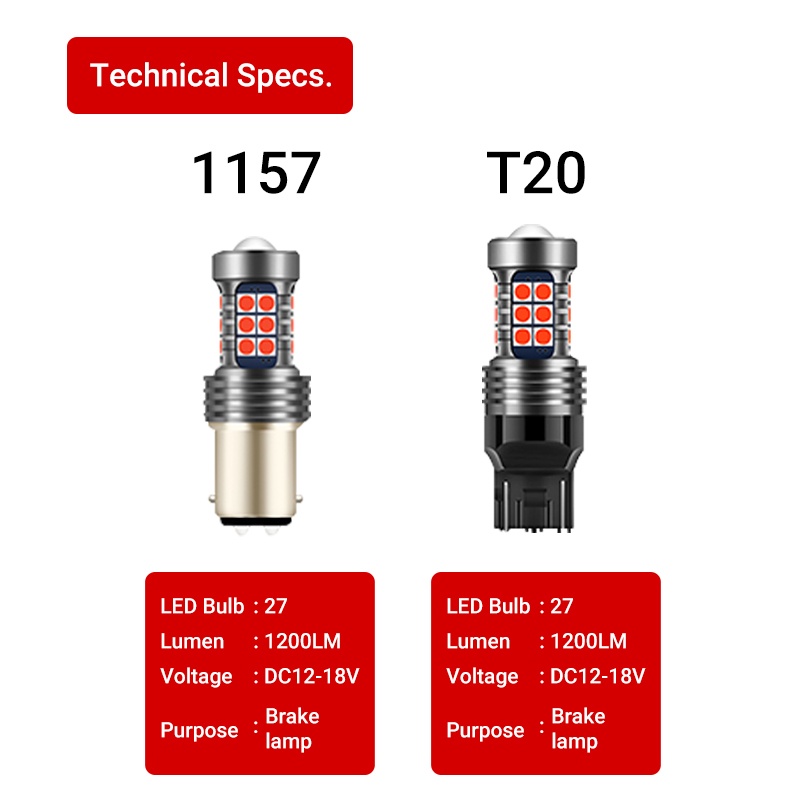 Đèn Phanh Xe Hơi 27 Bóng LED T20 / 7443 1157 / P21-5W (Nhấp Nháy 3 Lần + Liên Tục)