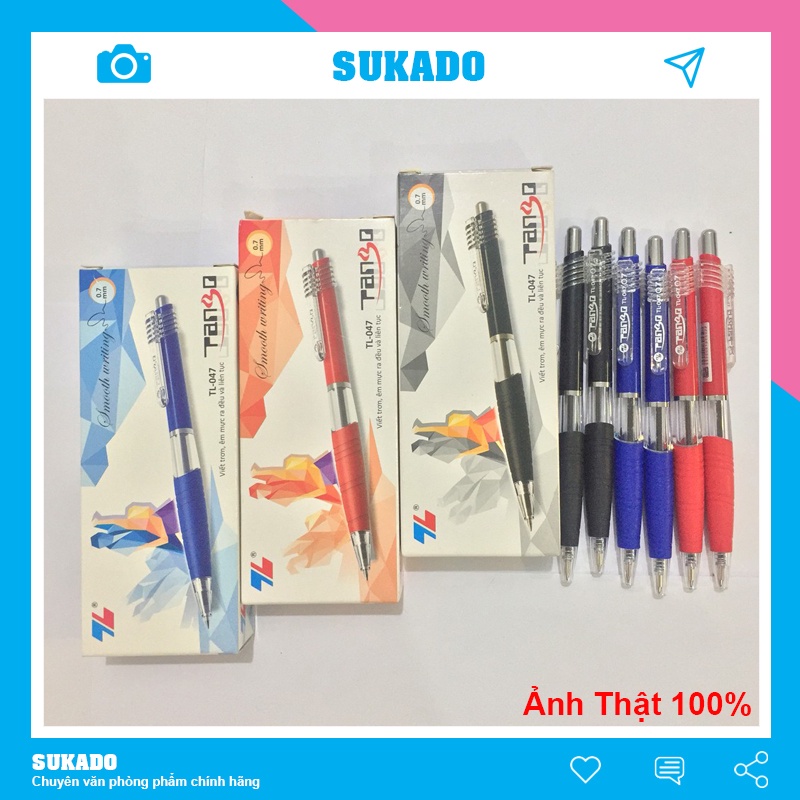 Bút bi thiên long cute xanh nhiều màu 047 [hộp 10 cây]. Đầu bút 0.7mm có đệm giúp viết 1 cách mền mại SUKADO BUT047