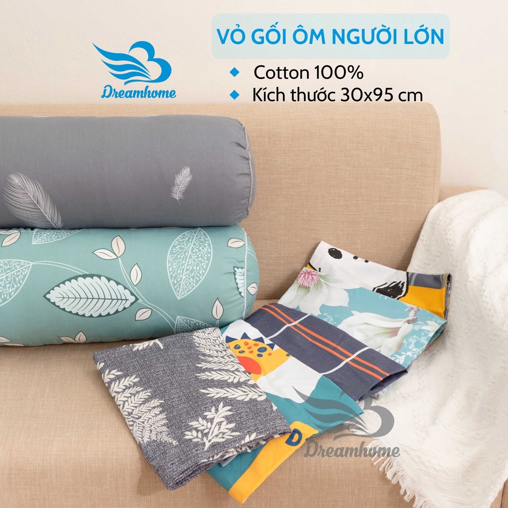 Vỏ gối ôm kéo khóa cotton 100% kích thước 30x95 cm, áo gối ôm nhiều màu cho bé và người lớn Dreamhomebedding