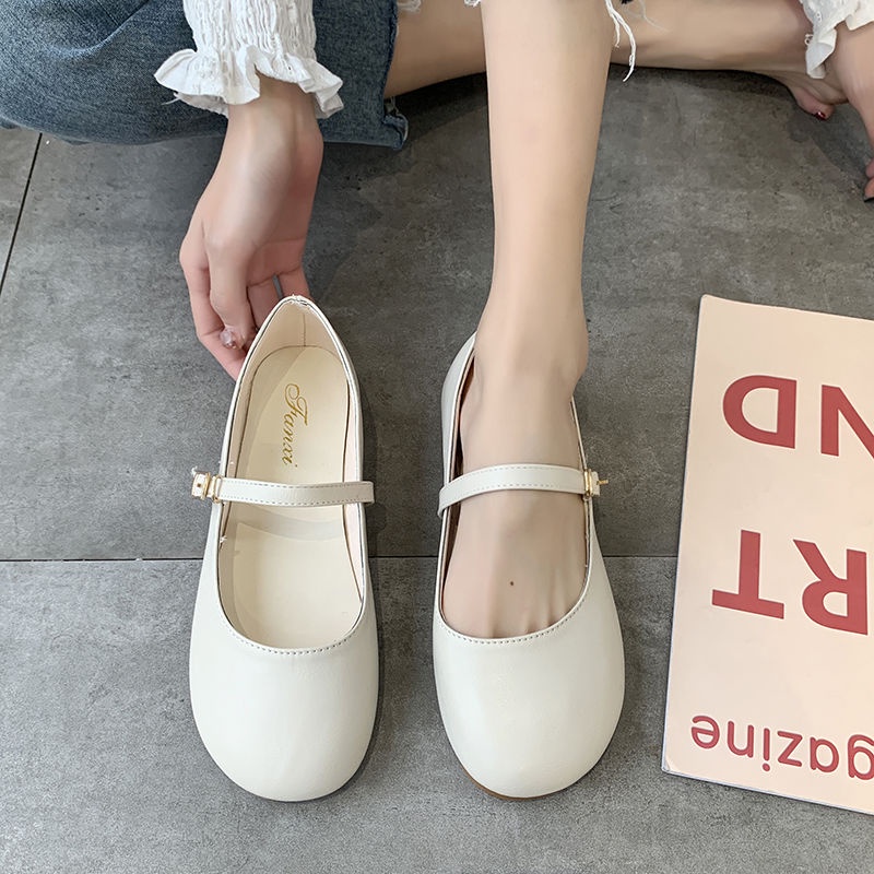 Giày búp bê vintage, giày búp bê bacsi đế thấp mũi tròn cài quai ngang 003