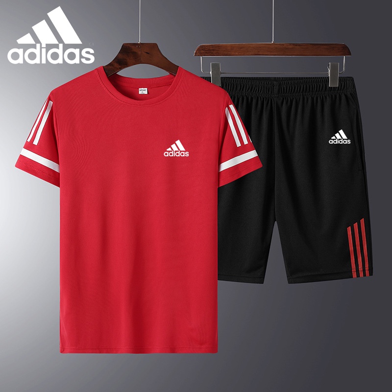 Adidas Set Đồ Thể Thao Áo Thun Cổ Tròn + Quần Short Thoáng Khí Nhanh Khô Size M-5XL Thời Trang Cho Nam