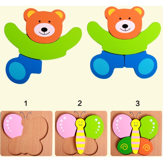 (Inbox chọn tranh) Bộ 10 Tranh Ghép Hình 3D Nổi Bằng Gỗ Cho Bé Xếp Hình Lắp Ráp Montessori