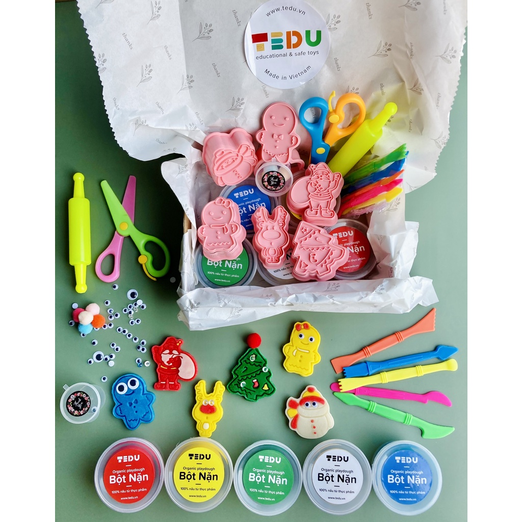 Bột nặn đất nặn an toàn TEDU combo Noel quà tặng Giáng sinh - Khuôn ấn cắt