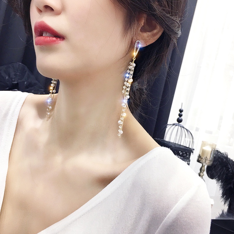 Đôi Khuyên Tai Dài Đính Đá Thời Trang Cho Nữ