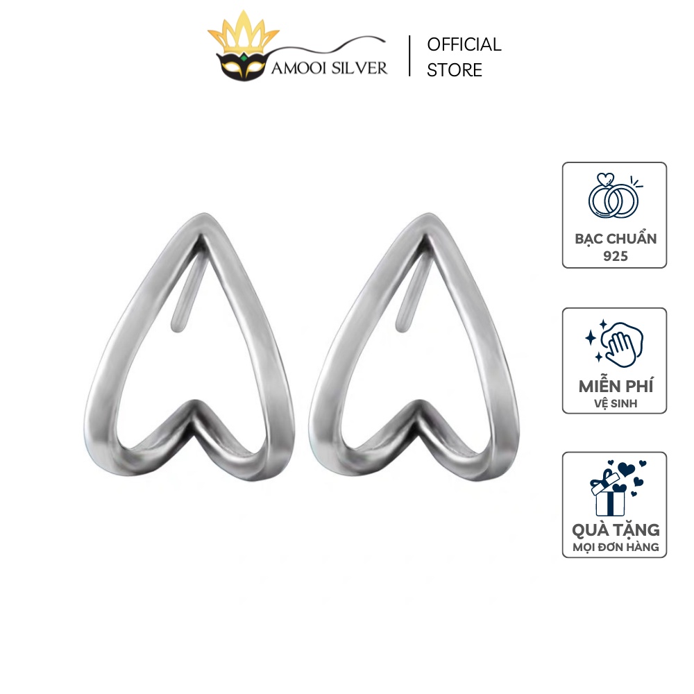 Bông tai bạc S925 V heart - Amooi Silver AB144