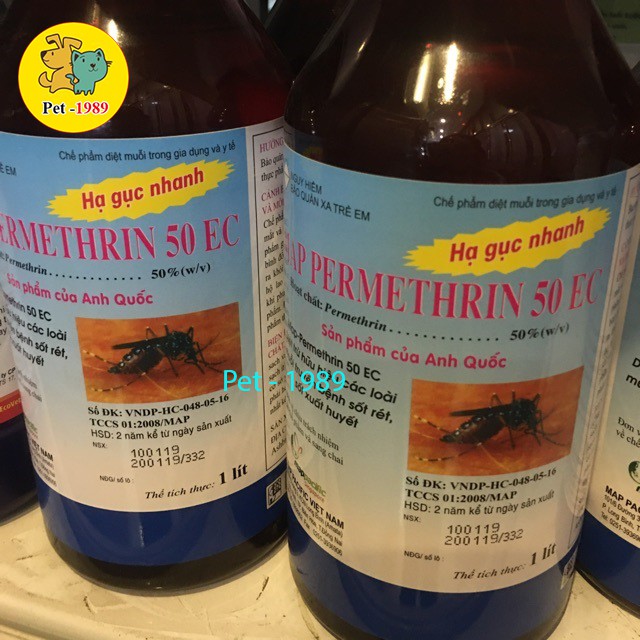 Thuốc diệt muỗi, con trùng PERMETHRIN 50EC Chai nhựa 1L . Pet-1989
