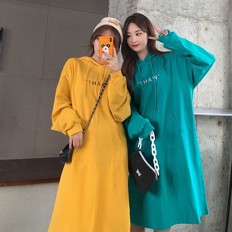 SUXI Đầm Midi Tay Dài Dáng Rộng Thiết Kế Đơn Giản Cho Phái Nữ