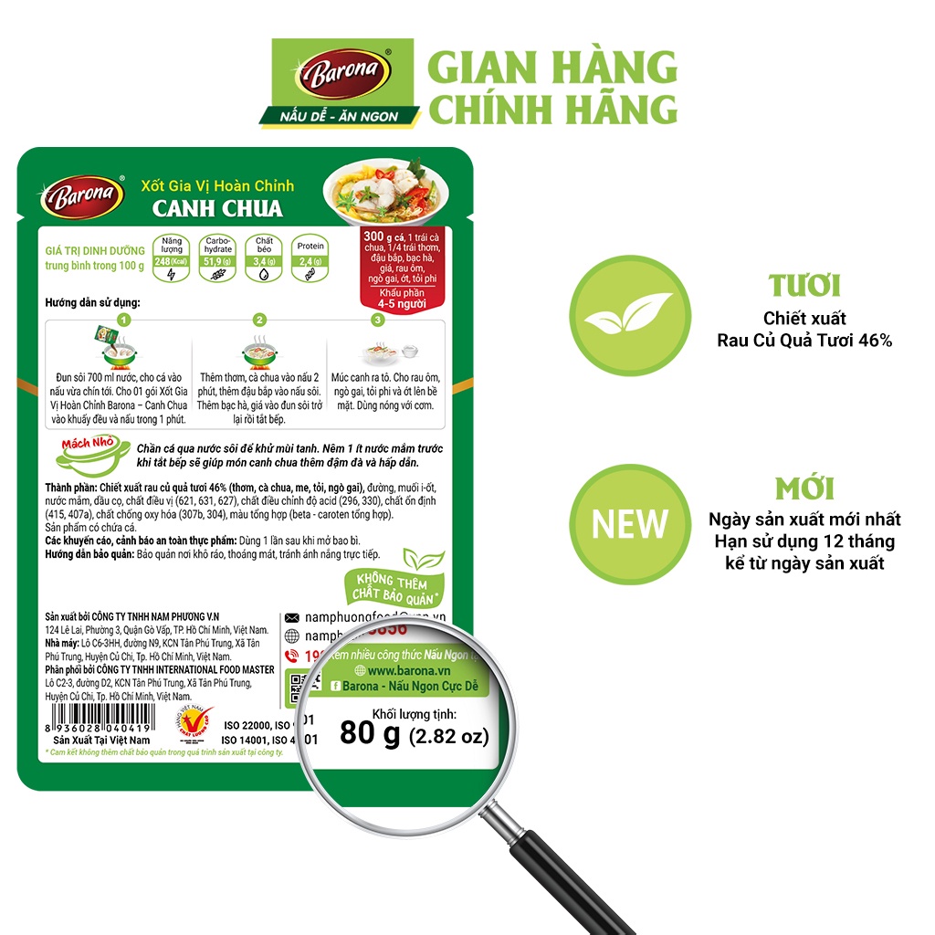 Gia Vị Canh Chua Barona 80g ướp ngon chuẩn vị không cần nêm nếm