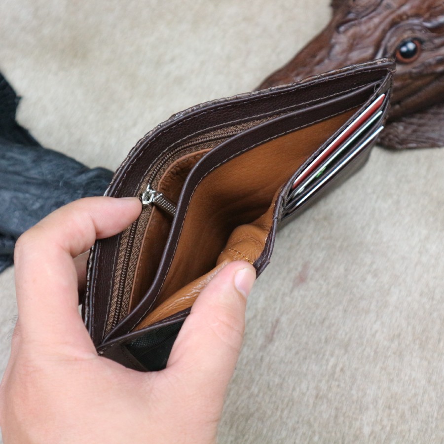 Ví nam đứng cá sấu thật cao cấp Konavis làm từ phần gù đầu cá sấu màu nâu sang chảnh - CB01-02G