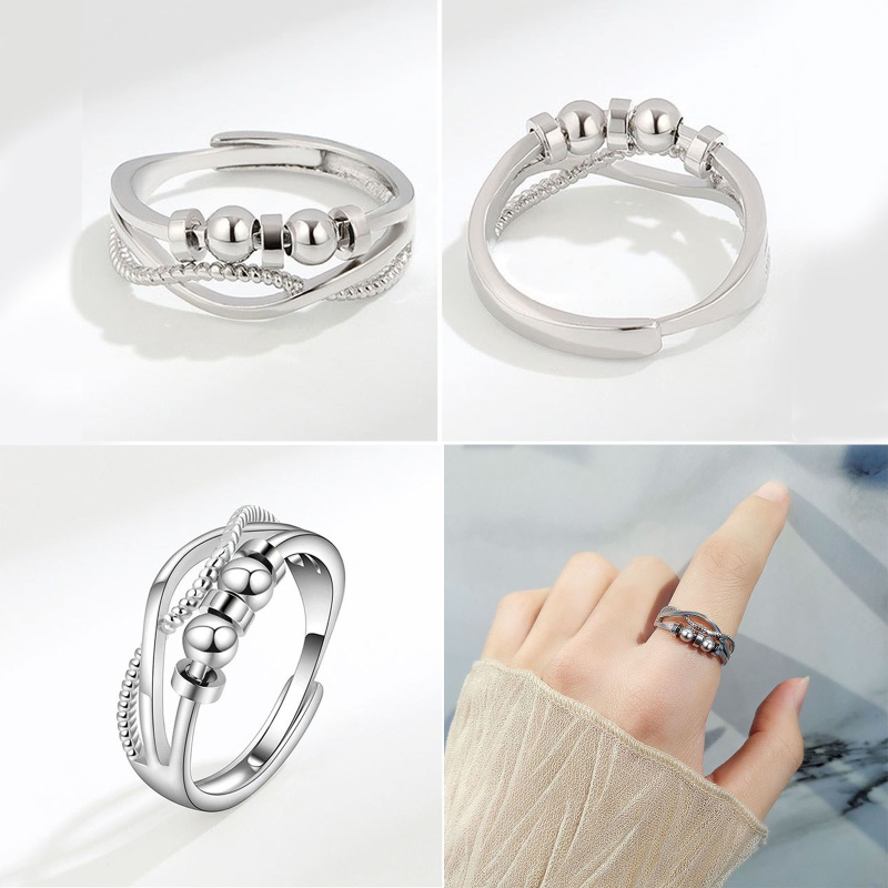 Bộ 4 Nhẫn Hợp Kim Ba Lớp Giảm Căng Thẳng Phong Cách Âu Mỹ