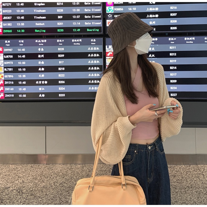 QKOOLE Áo cardigan Dệt Kim Màu Trơn Dáng Rộng Thời Trang