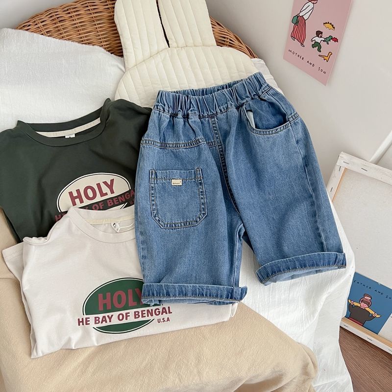 Quần Short Jeans Mỏng Thời Trang Mùa Hè Phong Cách Hàn Quốc Cho Bé Trai