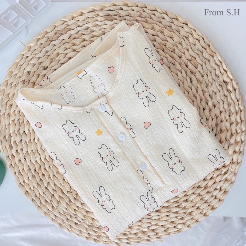 BỘ PYJAMA CHẤT MUSLIN XÔ ĐŨI HÀN - Bộ mặc nhà dễ thương