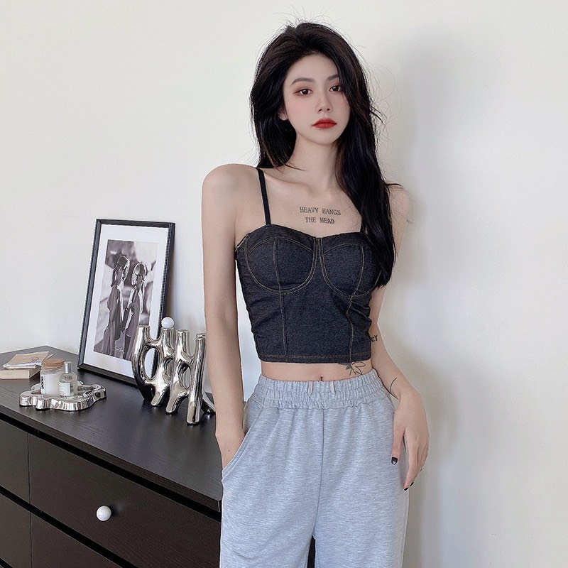 Áo 2 dây Hàn Quốc cup ngực có đệm croptop lưng chun co giãn tốt