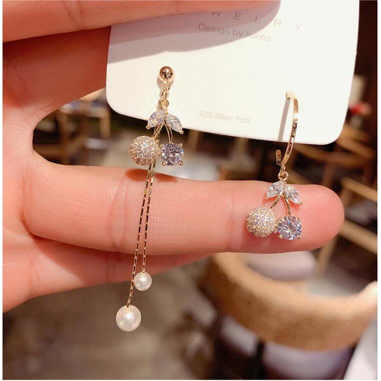 Bông Tai Mạ Bạc 925 Hình Quả Cherry Thời Trang