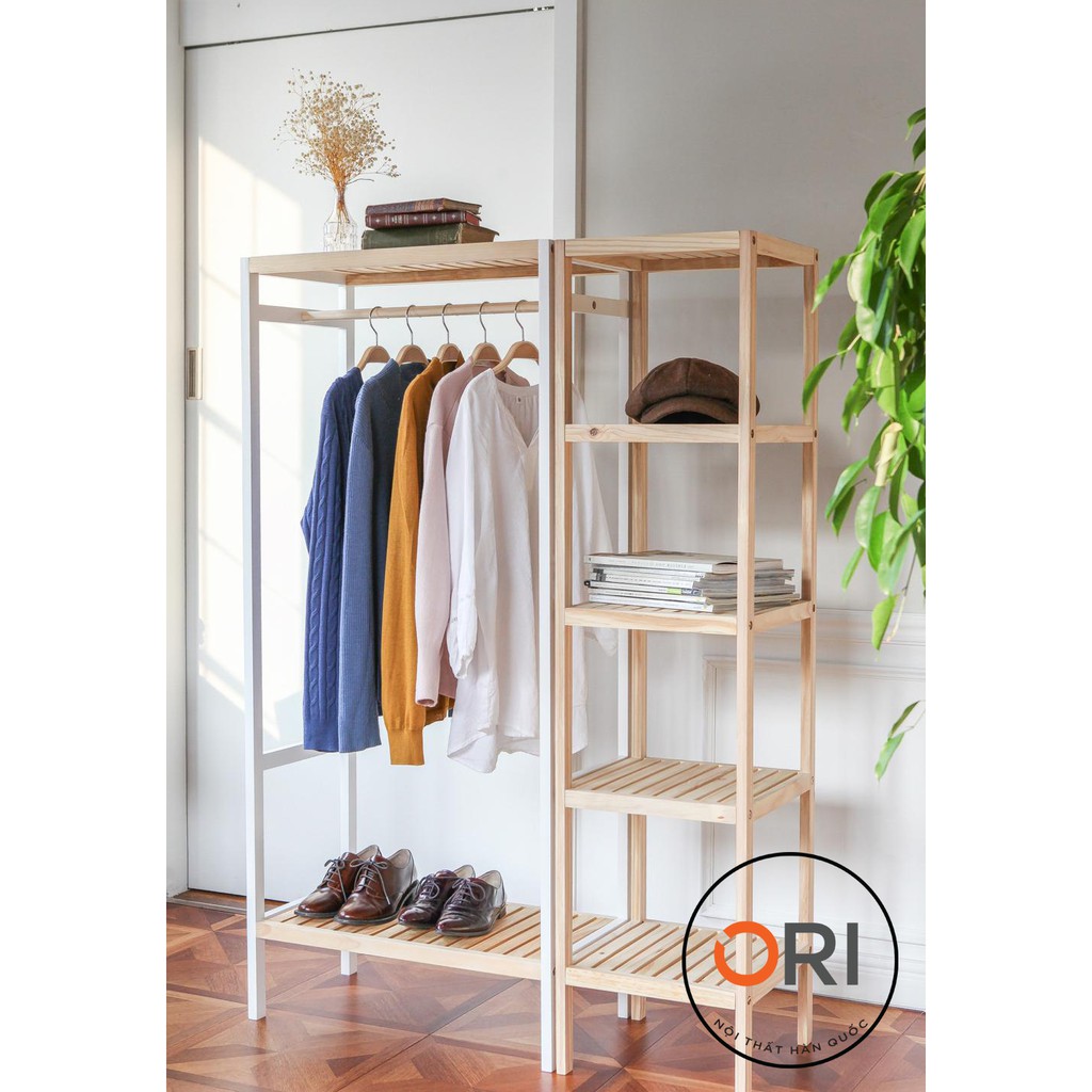 COMBO TỦ TREO QUẦN ÁO HÀN QUỐC - SHELF HANGER - SHELF 5F - WHITE NATURAL