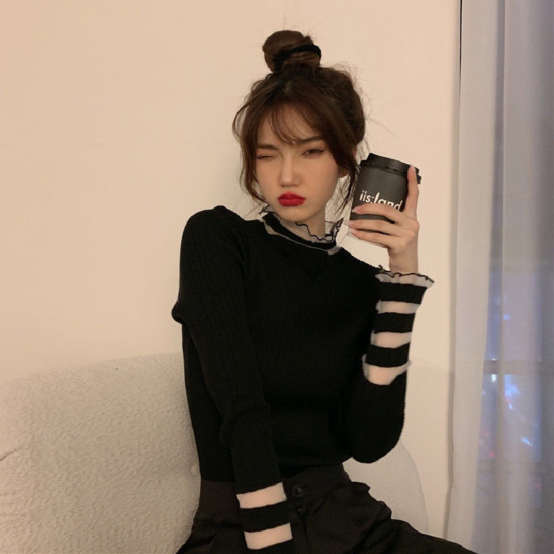 Áo Sweater tay dài phối lưới thời trang thu đông | BigBuy360 - bigbuy360.vn