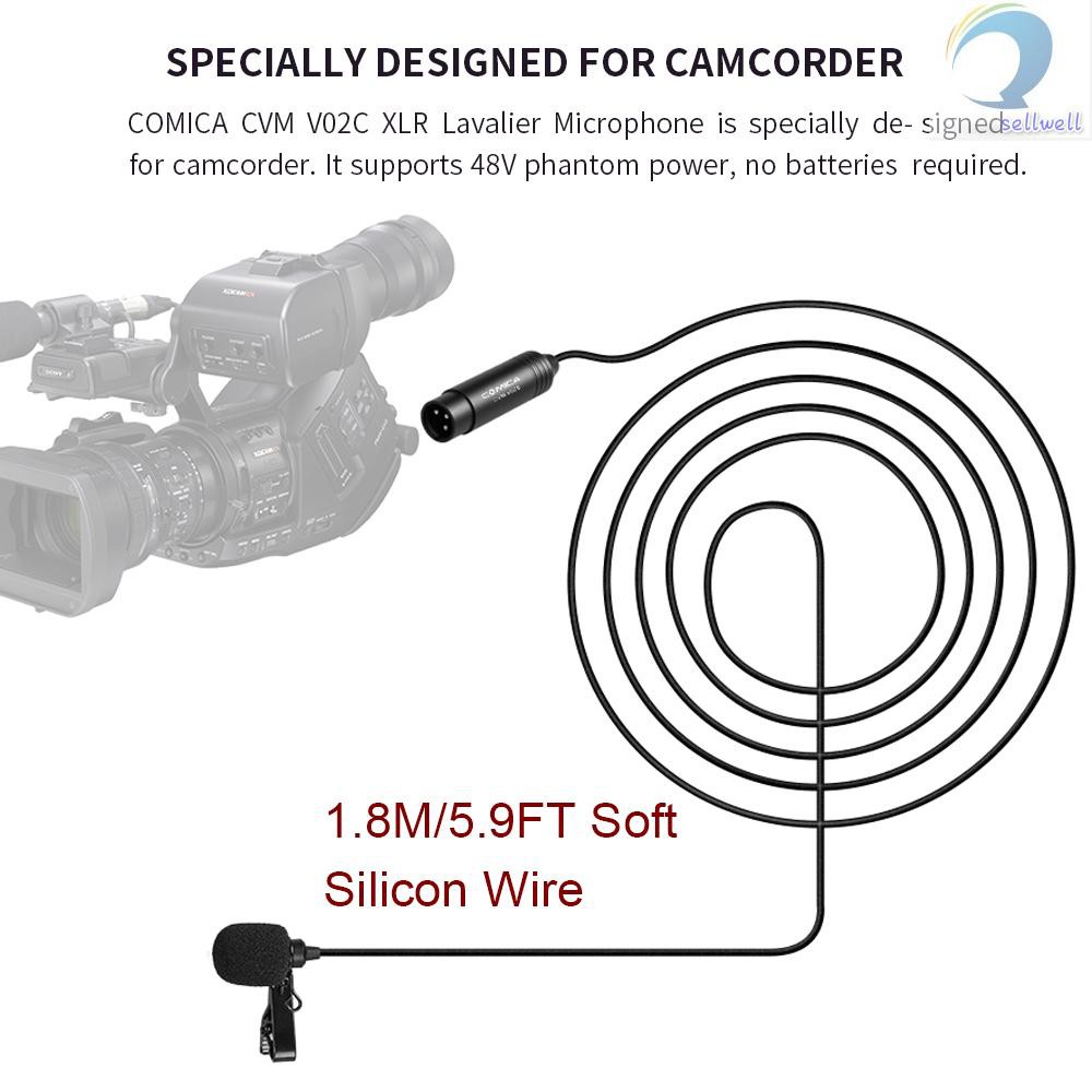 Micro điện dung cài áo định hướng cardioid COMICA CVM-V02C phích cắm XLR nguồn phantom 48V cho Canon Sony Panasonic