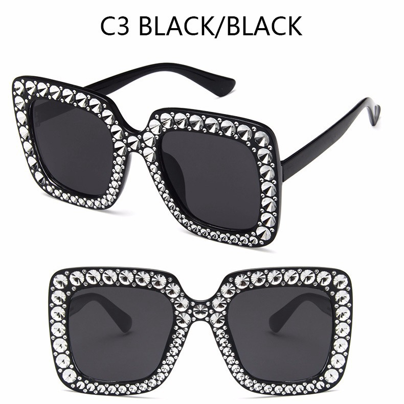 Kính mát gọng vuông đính đá lấp lánh sang trọng