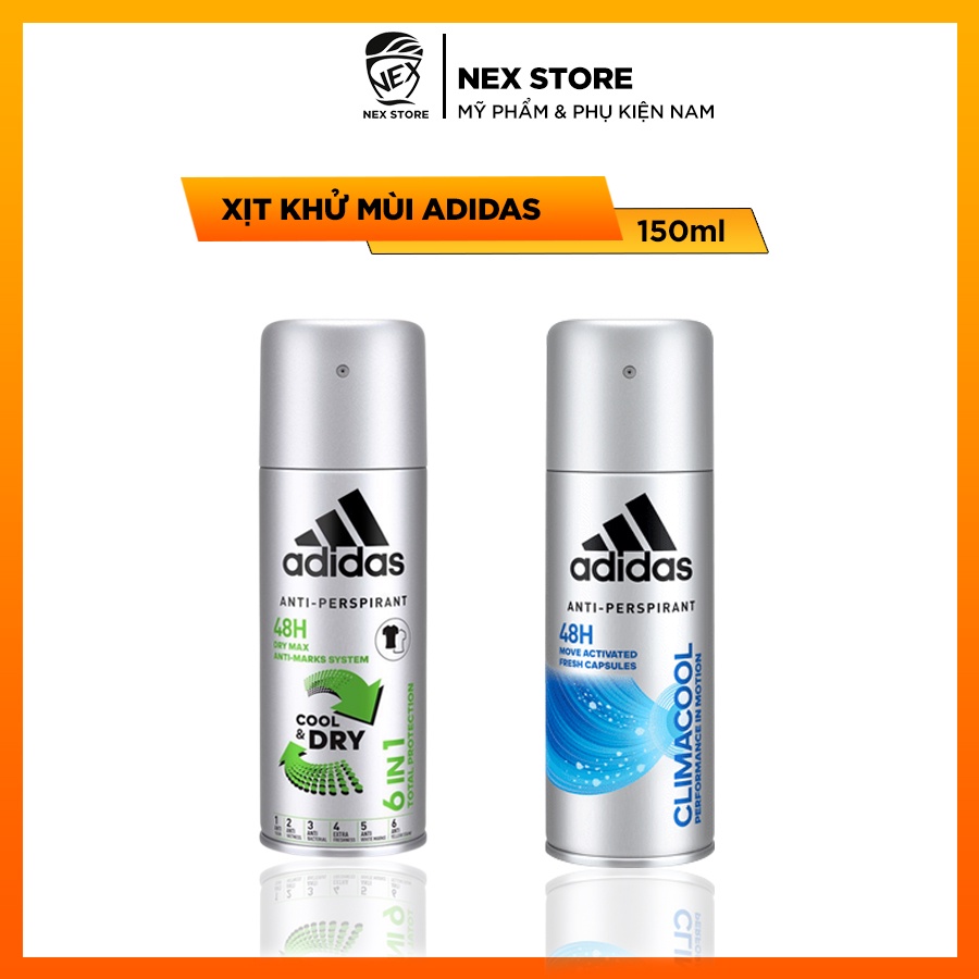 Xịt khử mùi toàn thân Adidas chăm sóc cơ thể nam hương tươi mát Climacool, Dry Cool 6in1 - dung tích 150ml - NeX Store