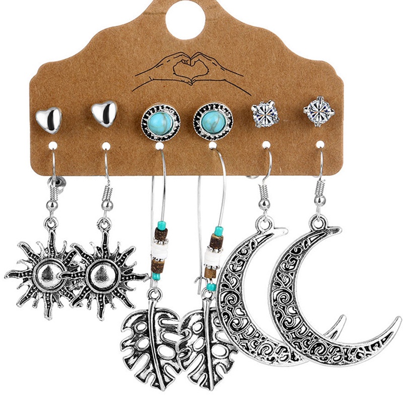 Set 6 Đôi Bông Tai Hình Bán Nguyệt Chạm Khắc Sáng Tạo Phong Cách Âu Mỹ