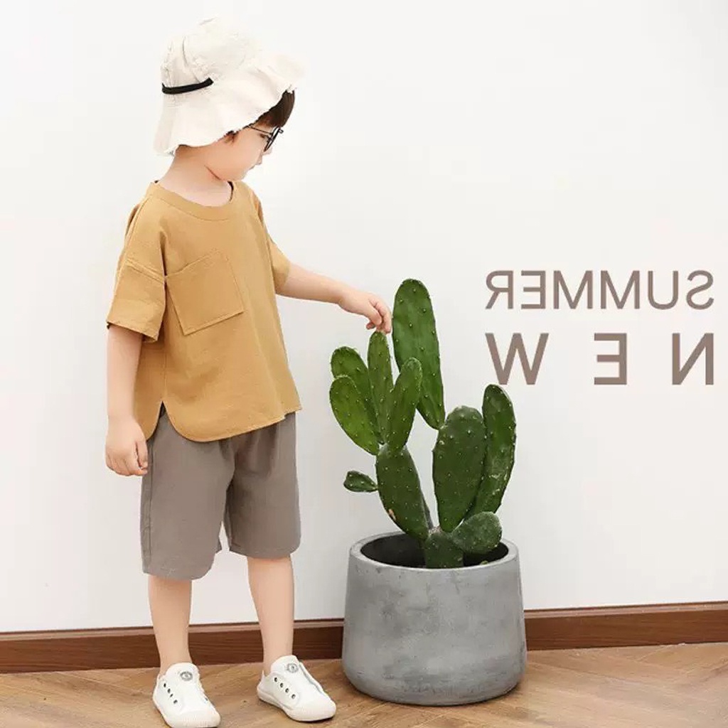 Bộ đồ bé trai, Bộ cộc tay vải đũi có túi ngực cho trẻ mặc đi chơi từ 6-28kg - LILA KIDS