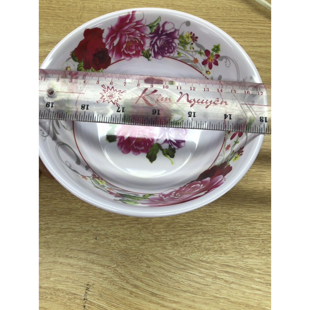 tô melamine tròn 17 cm xoăn hoa văn bông nền màu trắng ( 1 cái )