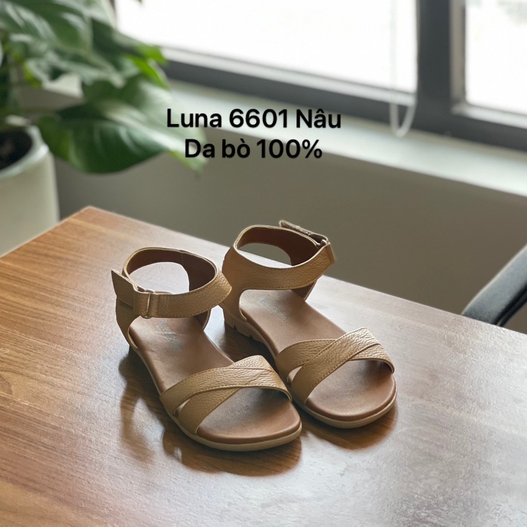 Dép sandal nữ đế bệt Lunashoes 6601 giày da bò thật mềm êm chân bảo hành 24 tháng