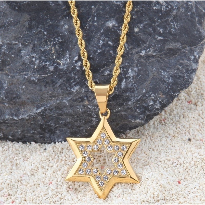 Vòng cổ Mặt Ngôi Sao Vàng Jewish Đính Đá Thời Trang Hip Hop