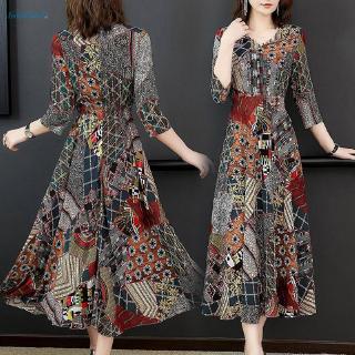 Đầm Công Sở Cổ V Tay 3/4 Phong Cách Vintage Cho Nữ